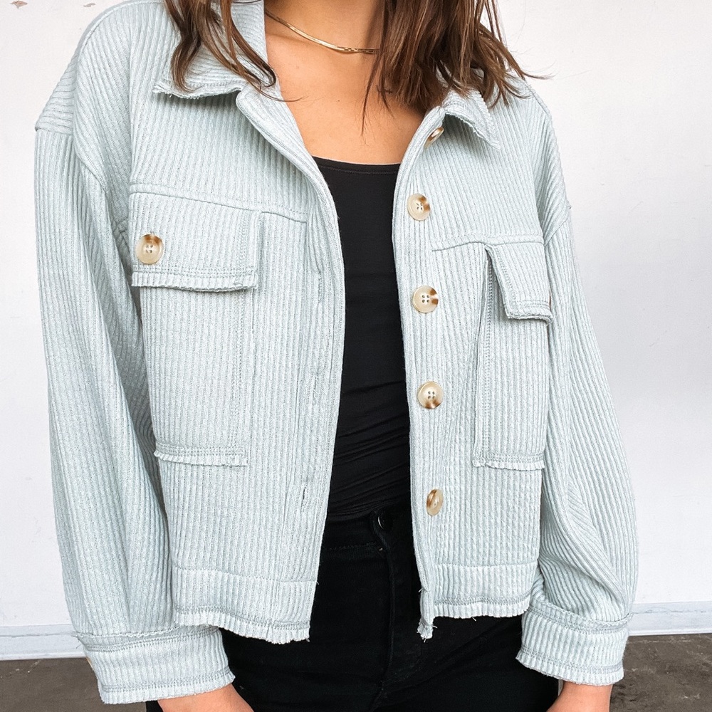 Blu Pepper Light Mint Corduroy Button-Up Jacket - Picture 2 of 7